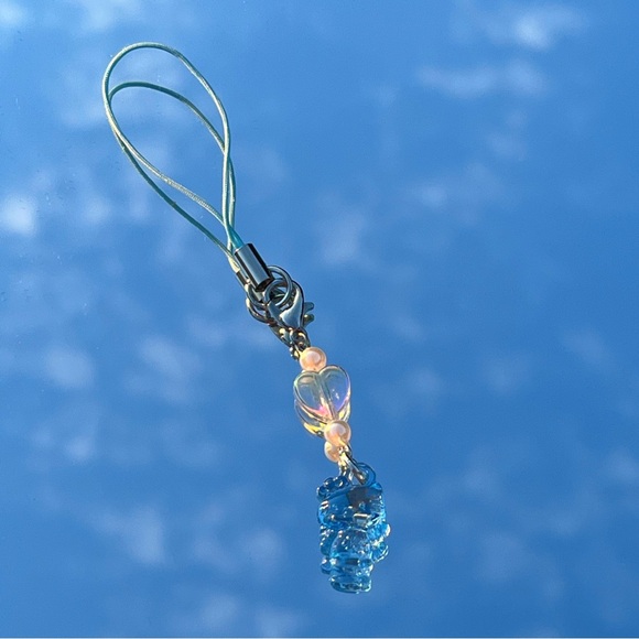 Handmade Sanrio Hello Kitty Kawaii Blue Cell Phone Strap Charm Y2k Frutiger Aero - Picture 1 of 3